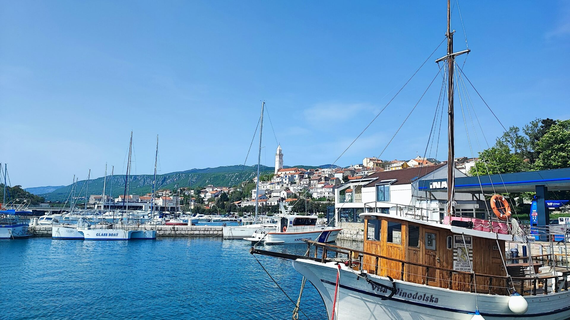 Sailboats moored in a Croatian harbour, yacht charter Croatia
